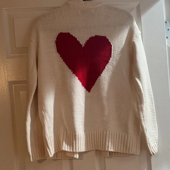 LOFT Cream Cardigan with Red Heart Accent - Picture 2 of 3